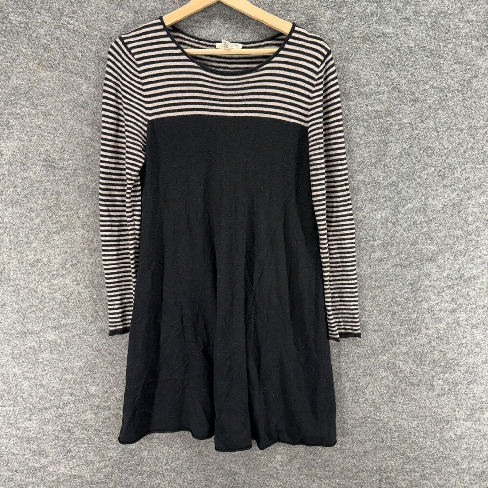 Artisan Ny Mini Dress Women L Large Black Striped Short Cashmere Long Sleeve